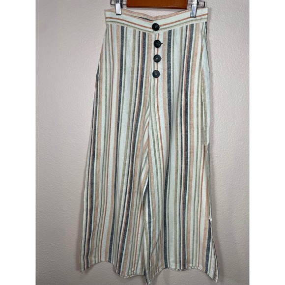 stradivarius Pants - Stradivarius Linen Blend Striped Wide Leg Culotte Pants High Waist Size 4